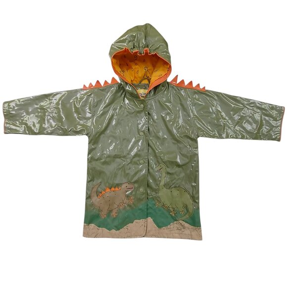 Kidorable Dinosaur Raincoat Kids 4/5 Green Spikes and Volcano All-Weather Snaps - Picture 2 of 12